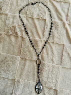 Black Beaded Drop Pendant Necklace - Unbranded